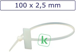 Tyraps, kabelbinders met Markeer Label 100 x 2,5 mm Wit naturel (Zak 100 stuks)