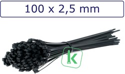 Tyraps, kabelbinders Hitte bestendig 100 x 2,5 mm Zwart UV bestendig (Zak 100 stuks)