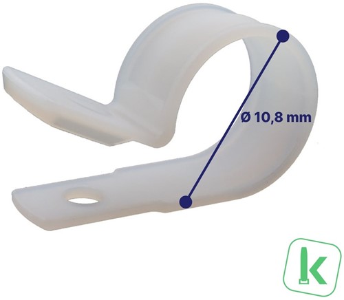 Buisklemmen, Bevestigingsbeugels, P-Clamp / Clip - Nylon (PA6,6) Schroefbaar Bundel diameter max. 10,80mm Wit / Naturel (Zak 100 stuks)-3