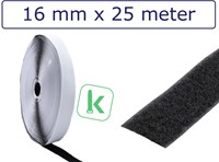 Klittenband Enkelzijdig Lusdeel met lijmlaag 16 mm Zwart UV bestendig (Rol 25 meter)