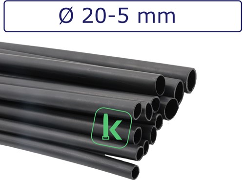 Krimpkous met Lijm 20-5 mm Zwart UV Dunwandig krimpverhouding 4:1 (Stuk 1 meter)