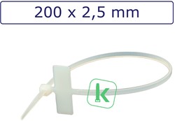 Tyraps, kabelbinders met Markeer Label 200 x 2,5 mm Wit naturel (Zak 100 stuks)