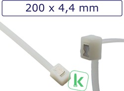 Zelfsnijdende Kabelbinders, Tyraps Selfcutting / Twist and Cut  200 x 4,4 mm Wit Naturel (Zak 100 stuks)