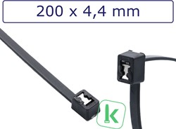 Zelfsnijdende Kabelbinders, Tyraps Selfcutting / Twist and Cut  200 x 4,4 mm Zwart UV bestendig (Zak 100 stuks)