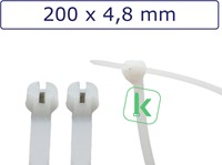 PRO-TIE® Premium Tyraps, kabelbinders met stalen RVS 316 sluiting 200 x 4,8 mm Wit naturel (Zak 100 stuks)