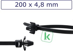 Tyraps, kabelbinders met paneelanker / spreidvleugel (Wing Push-Mount) 200 x 4,8 mm Zwart UV-Bestendig (Zak 100 stuks)