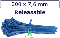 Tyraps, kabelbinders Hersluitbaar 200 x 7,6 mm Blauw (Zak 100 stuks)