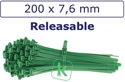 Tyraps, kabelbinders Hersluitbaar 200 x 7,6 mm Groen (Zak 100 stuks)
