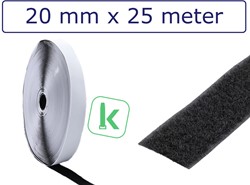 Klittenband Enkelzijdig Lusdeel met lijmlaag 20 mm Zwart UV bestendig (Rol 25 meter)