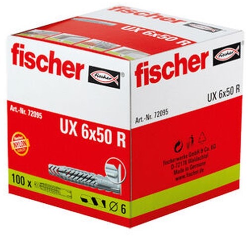 Fischer (72095) Universeelplug UX 6 x 50 R lang, met kraag (Doos 100 stuks)-2