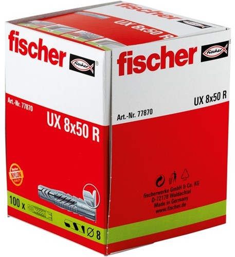 Fischer (77870) Universeelplug UX 8 x 50 R lang, met kraag (Doos 100 stuks)-2
