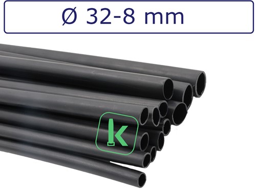 Krimpkous met Lijm 32-8 mm Zwart UV Dunwandig krimpverhouding 4:1 (Stuk 1 meter)