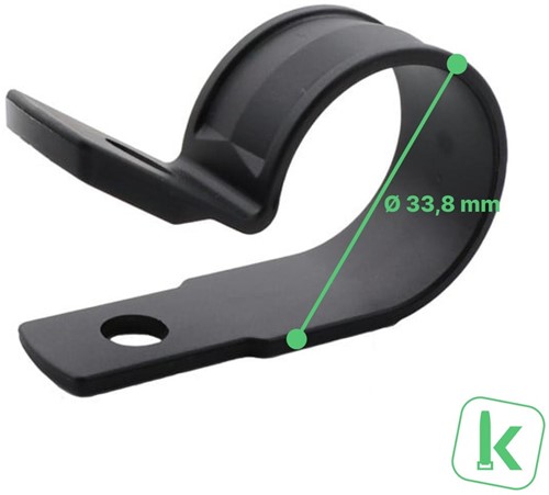 Buisklemmen, Bevestigingsbeugels, P-Clamp / Clip - Nylon (PA6,6) Schroefbaar Bundel diameter max. 33,80mm Zwart UV-Bestendig (Zak 100 stuks)-3