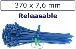 Tyraps, kabelbinders Hersluitbaar 370 x 7,6 mm Blauw (Zak 100 stuks)