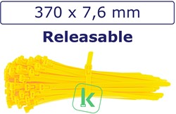 Tyraps, kabelbinders Hersluitbaar 370 x 7,6 mm Geel (Zak 100 stuks)