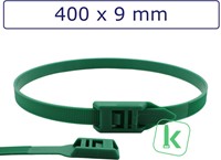 Tyraps, kabelbinders met laag profiel, Flat head / in Line ties 400 x 9,0 mm Groen (Zak 100 stuks)