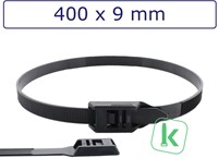 Tyraps, kabelbinders met laag profiel, Flat head / in Line ties 400 x 9,0 mm Zwart UV-Bestendig (Zak 100 stuks)