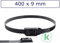 Tyraps, kabelbinders met laag profiel, Flat head / in Line ties 400 x 9,0 mm Zwart UV-Bestendig (Zak 100 stuks)