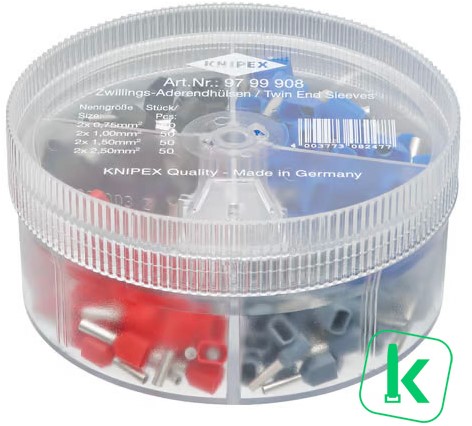 KNIPEX (97 99 908) Assortimentsbox / Doos  Twin - Adereindhulzen 0,75 - 2,5 mm2 Geïsoleerd (Box 200 stuks)