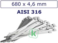 Tyraps, kabelbinders RVS 316 staal - 680 x 4,6 mm (Zak 100 stuks)
