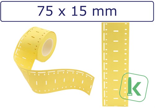 Kabelmarkering Printbaar -identificatie tags / PUR Tags 75 x 15mm Geel (Rol 1.000 stuks)