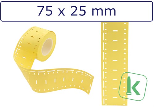 Kabelmarkering Printbaar -identificatie tags / PUR Tags 75 x 25mm Geel (Rol 500 stuks)