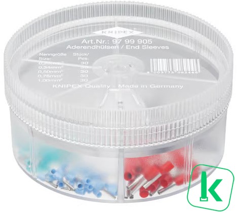 KNIPEX (97 99 905) Assortimentsbox / Doos  Adereindhulzen 0,25 - 1,0 mm2 Geïsoleerd (Box 150 stuks)