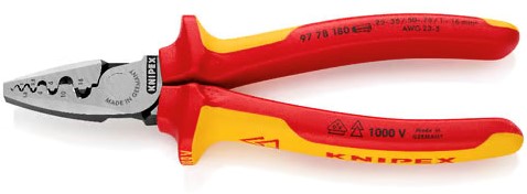KNIPEX (97 78 180) Krimptang / Adereindhulstang Voor Adereindhulzen  0,25 - 16,0 mm2 VDE -2