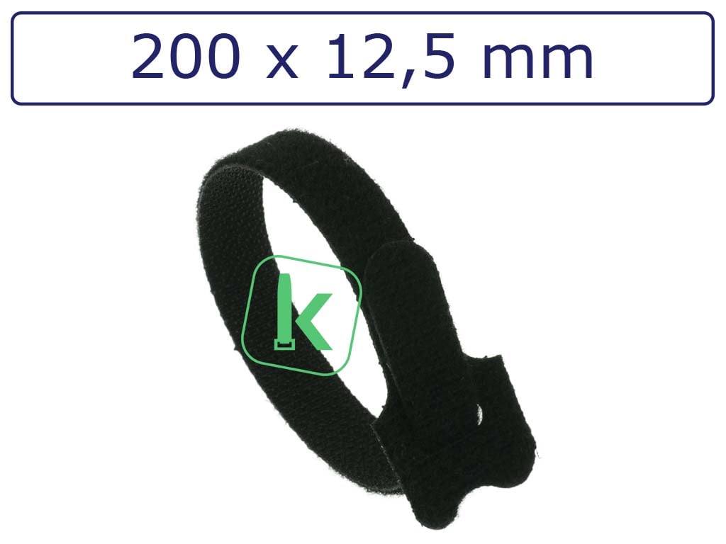 Klittenband Kabelbinders 200 x 12,5 mm Zwart UV bestendig (Zak 100 stuks) (tiewrap/tyrap/tie-wrap/bundelbandje/colsonbandje/Zwart)