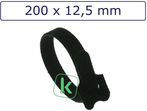 Klittenband Tyraps, kabelbinders 200 x 12,5 mm Zwart UV bestendig (Zak 10 stuks)