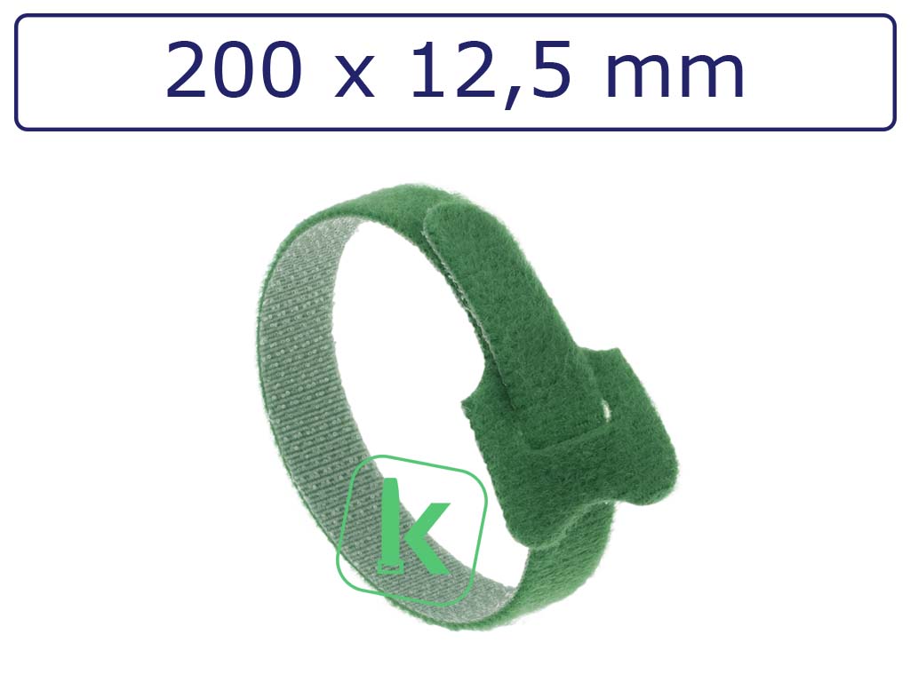 Klittenband Kabelbinders 200 x 12,5 mm Groen (Zak 10 stuks) (tiewrap/tyrap/tie-wrap/bundelbandje/colsonbandje/Groen)