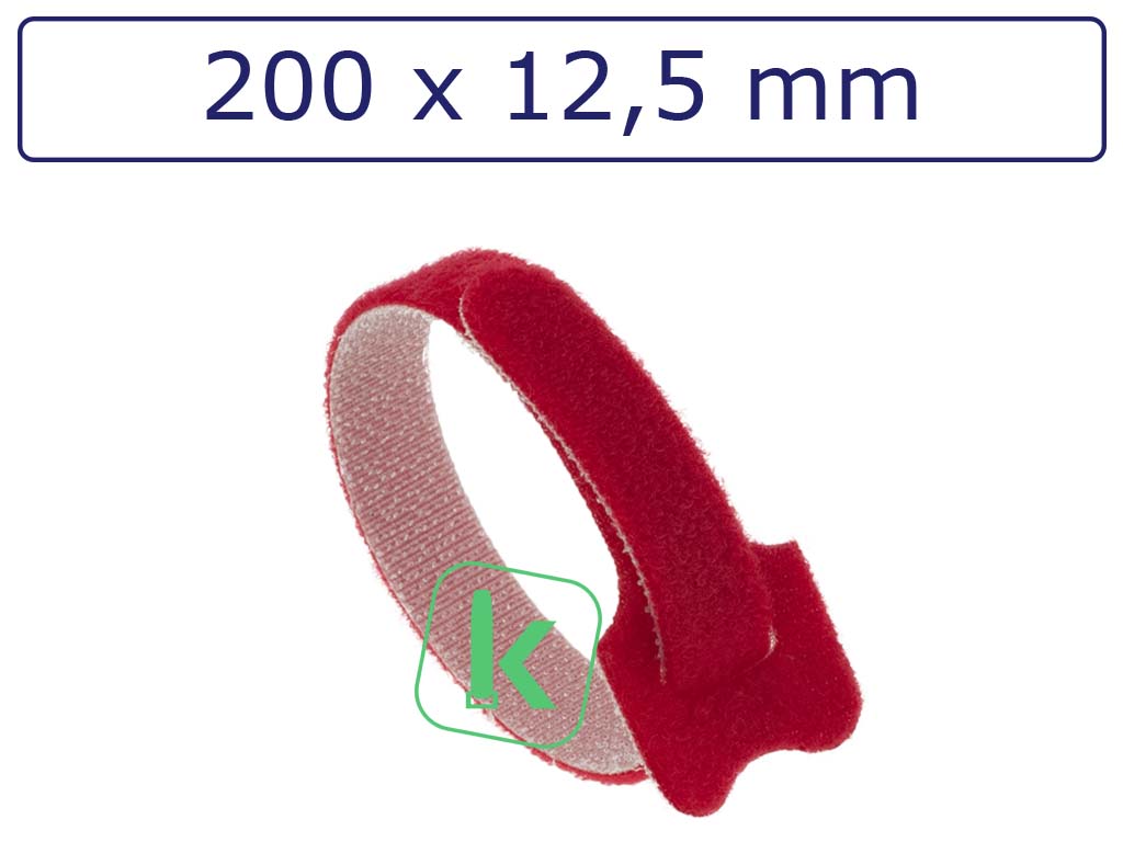 Klittenband Kabelbinders 200 x 12,5 mm Rood (Zak 10 stuks) (tiewrap/tyrap/tie-wrap/bundelbandje/colsonbandje/Rood)