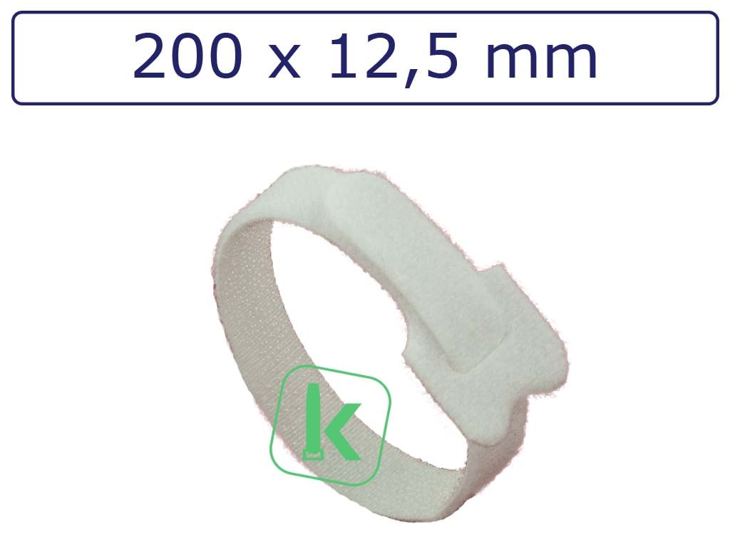 Klittenband Kabelbinders 200 x 12,5 mm Wit (Zak 100 stuks) (tiewrap/tyrap/tie-wrap/bundelbandje/colsonbandje/Wit)