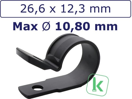 Buisklemmen, Bevestigingsbeugels, P-Clamp / Clip - Nylon (PA6,6) Schroefbaar Bundel diameter max. 10,80mm Zwart UV-Bestendig (Zak 100 stuks)
