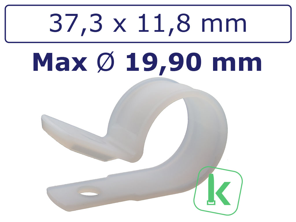 Buisklemmen, Bevestigingsbeugels, P-Clamp / Clip - Nylon (PA6,6) Schroefbaar Bundel diameter max. 19,90mm Wit / Naturel (Zak 100 stuks)