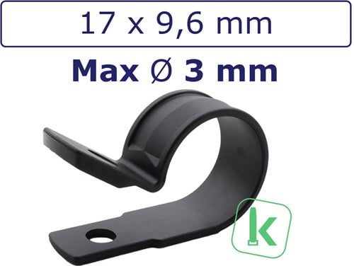 Buisklemmen, Bevestigingsbeugels, P-Clamp / Clip - Nylon (PA6,6) Schroefbaar Bundel diameter max. 3,0mm Zwart UV-Bestendig (Zak 100 stuks)