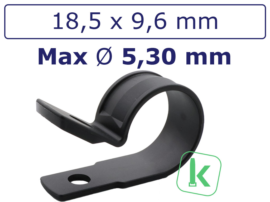Buisklemmen, Bevestigingsbeugels, P-Clamp / Clip - Nylon (PA6,6) Schroefbaar Bundel diameter max. 5,30mm Zwart UV-Bestendig (Zak 100 stuks)