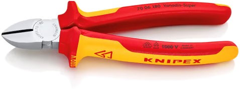 KNIPEX (70 06 180) Zijsnijtang / Kniptang Comfort Verchroomd 180 mm VDE -2