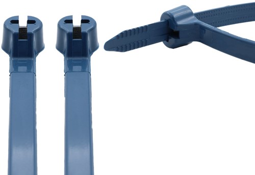 PRO-TIE® Premium Tyraps, kabelbinders Detecteerbaar (HACCP) met stalen RVS 316 sluiting 140 x 3,6 mm Blauw (Zak 100 stuks)-2