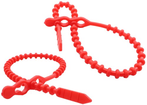 Bundelbanden, Snelbinders Hersluitbaar met dubbele kop, Rattenstaart / Beaded Cable Ties - 240 x 5,0 mm Rood (Zak 100 stuks)-2