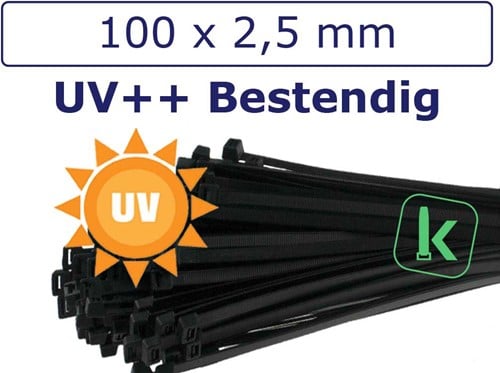 Tyraps, kabelbinders Speciaal UV ++ bestendig 100 x 2,5 mm Zwart (Zak 100 stuks)