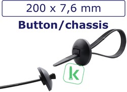 Tyraps, kabelbinders met Ronde Sluitkop,  Chassis Tie / Button Head 200 x 7,6 mm Zwart UV-Bestendig (Zak 100 stuks)