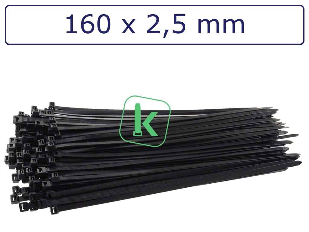 Tyraps, kabelbinders Zwart 160 x 2,5 mm Zwart UV bestendig (Zak 100 stuks) (tiewrap/tyrap/tie-wrap/bundelbandje/colsonbandje/Zwart)