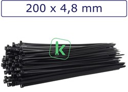 Tyraps, kabelbinders 200 x 4,8 mm Zwart UV bestendig (Bulk grootverpakking zak 1.000 stuks)