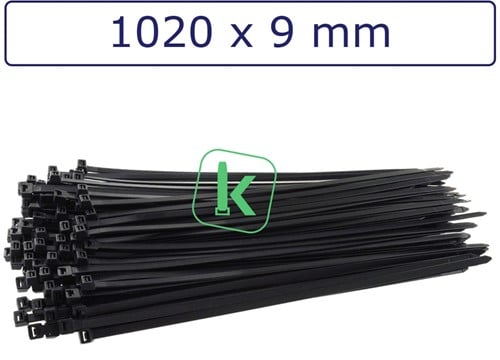 Tyraps, kabelbinders 1020 x 9 mm Zwart UV bestendig (Zak 100 stuks)