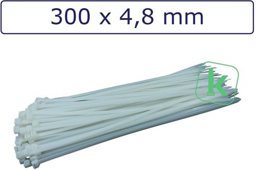 Tyraps, kabelbinders 300 x 4,8 mm Wit naturel (Zak 100 stuks)