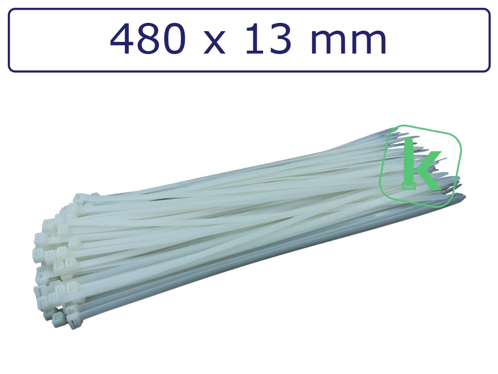 Tyraps, kabelbinders Wit 480 x 13 mm Wit naturel (Zak 100 stuks) (tiewrap/tyrap/tie-wrap/bundelbandje/colsonbandje/Wit)