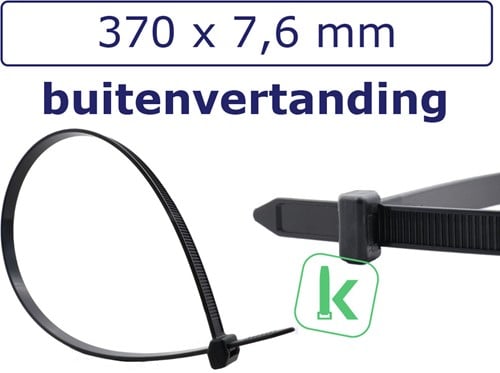 Tyraps, kabelbinders Hittebestendig met buitenvertanding (Outside-Serration) 370 x 7,6 mm Zwart UV-bestendig (Zak 100 stuks)