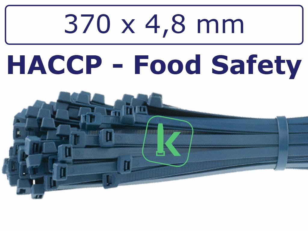 Tyraps, kabelbinders Blauw Detecteerbaar HACCP 370 x 4,8 mm Blauw (Zak 100 stuks) (tiewrap/tyrap/tie-wrap/bundelbandje/colsonbandje/Blauw)