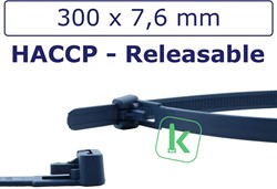 Tyraps, kabelbinders Hersluitbaar - Detecteerbaar (HACCP)  300 x 7,6 mm blauw (Zak 100 stuks)